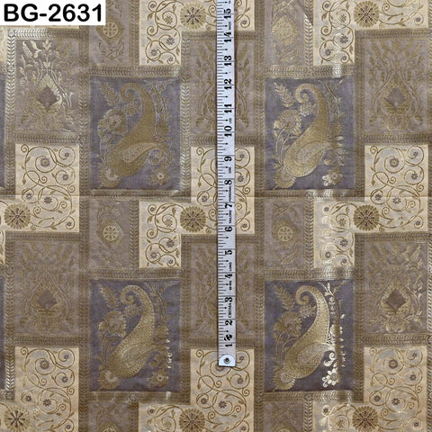 Indian Banarasi Brocade Fabric: Floral Zari Weave, Blended Silk (1 Yard)
