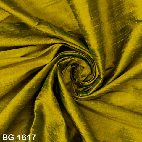 Iridescent Yellow Green Dupioni Silk Fabric: 100% Pure Raw Silk by the Yard