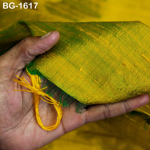 Iridescent Yellow Green Dupioni Silk Fabric: 100% Pure Raw Silk by the Yard