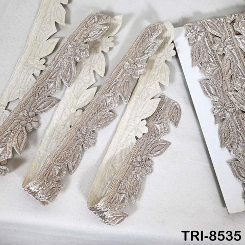 3 Yard Silver Zardozi Trim Indian Handcrafted Sari Border, DIY Crafting Ribbons Saree Metallic Embroidered Zari Handmade Trimmings Costumes