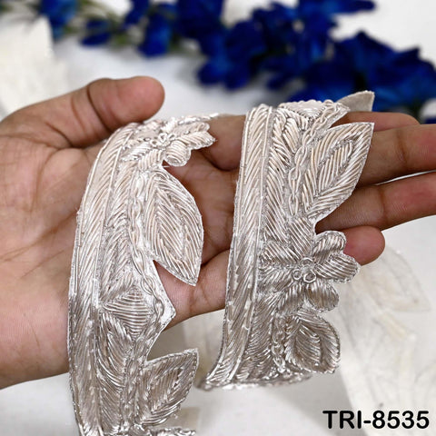 3 Yard Silver Zardozi Trim Indian Handcrafted Sari Border, DIY Crafting Ribbons Saree Metallic Embroidered Zari Handmade Trimmings Costumes