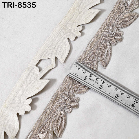 3 Yard Silver Zardozi Trim Indian Handcrafted Sari Border, DIY Crafting Ribbons Saree Metallic Embroidered Zari Handmade Trimmings Costumes