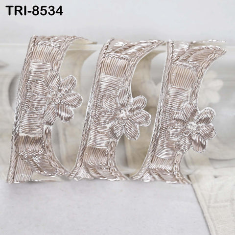 9 Yard Silver Zardozi Trim Indian Handcrafted Sari Border, DIY Crafting Ribbons Saree Metallic Embroidered Zari Handmade Trimmings Costumes