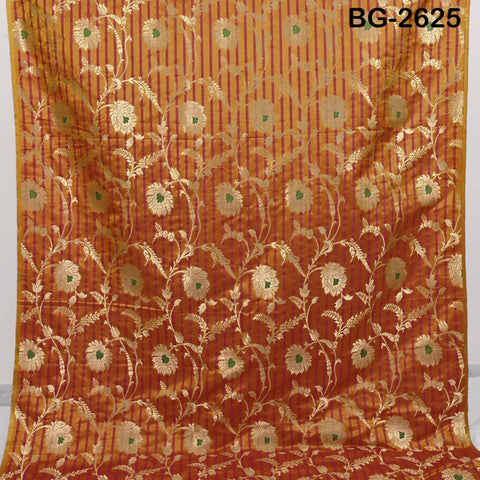 Blended Silk Brocade Fabric by Yard: Mustard Yellow, Magenta, Gold Banarasi Weaving (44" Wide)