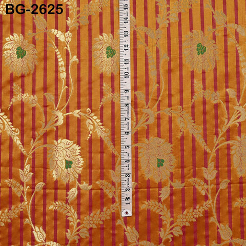 Blended Silk Brocade Fabric by Yard: Mustard Yellow, Magenta, Gold Banarasi Weaving (44" Wide)