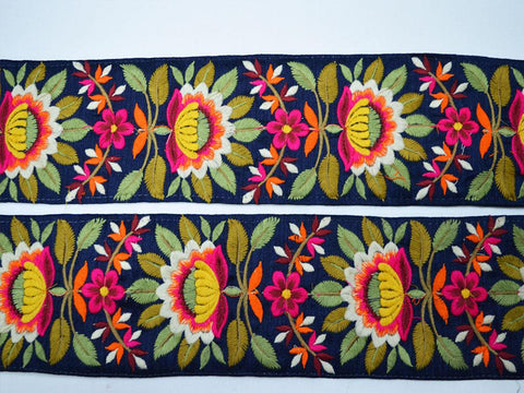 Navy Blue 10cm Trimming Embroidery Ribbon Decor Sari Border Floral Trim By The Yard Sewing Indian Fabric Costume Crafting Cushion Cover Tape