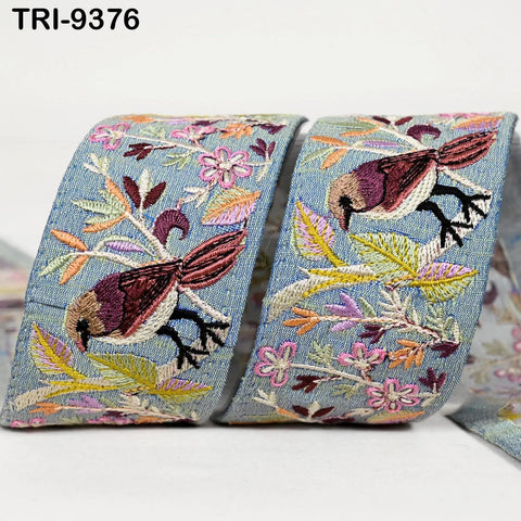 1 Meter Gray Indian Embroidery Ribbon 5cm Trim Sparrow Sari Border Crafting Lampshade Regency Reticules Victorian Handbags Junk Journals