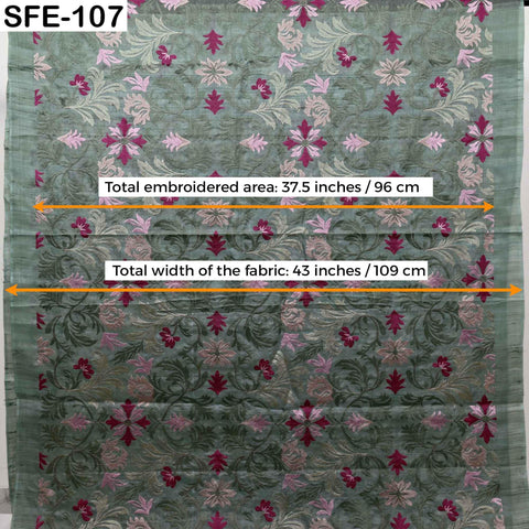 Pure Tussar Silk Embroidered Fabric by Yard Indian Dusty Mint Embroidery Silk Peace Silk Dress Material