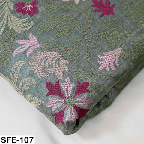 Pure Tussar Silk Embroidered Fabric by Yard Indian Dusty Mint Embroidery Silk Peace Silk Dress Material