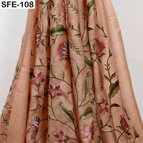 Pure Tussar Silk Embroidery Fabric: Handwoven, Floral Design (1 Yard)