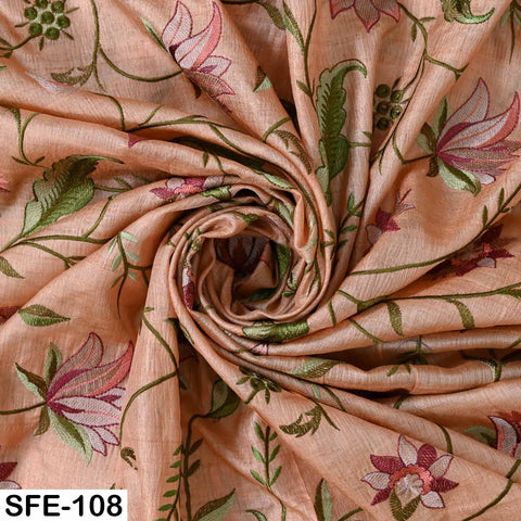 Pure Tussar Silk Embroidery Fabric: Handwoven, Floral Design (1 Yard)