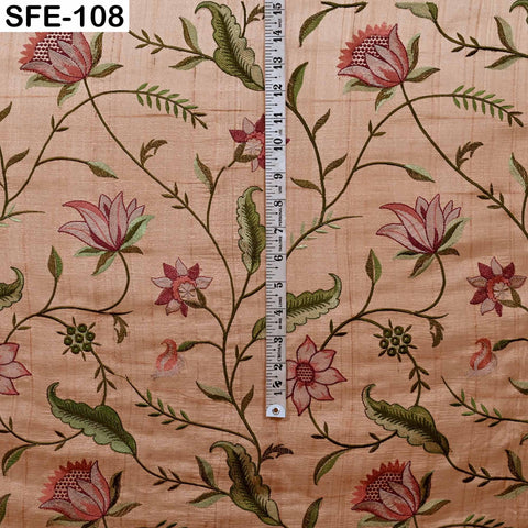 Pure Tussar Silk Embroidery Fabric: Handwoven, Floral Design (1 Yard)