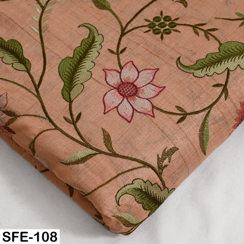 Pure Tussar Silk Embroidery Fabric: Handwoven, Floral Design (1 Yard)