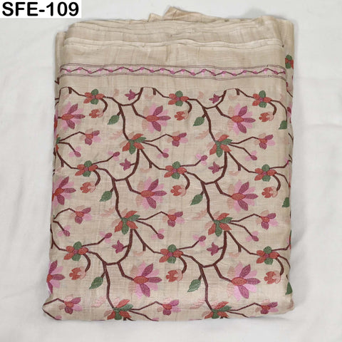 Pure Tussar Silk Embroidered Fabric by yard Indian Ivory Embroidery Raw Silk Wild Natural Handmade Peace Silk Tussah Dress Material