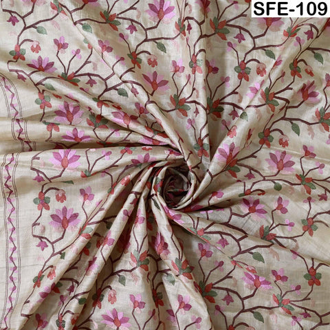 Pure Tussar Silk Embroidered Fabric by yard Indian Ivory Embroidery Raw Silk Wild Natural Handmade Peace Silk Tussah Dress Material