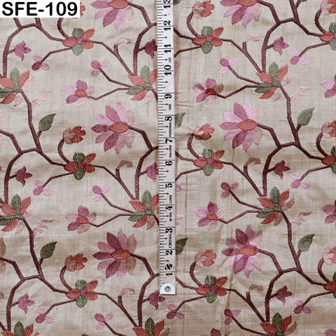 Pure Tussar Silk Embroidered Fabric by yard Indian Ivory Embroidery Raw Silk Wild Natural Handmade Peace Silk Tussah Dress Material