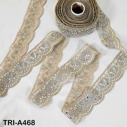 1 Meter Dull Gold Mirror Beaded Trim: Scallop Edge Sari Border (6cm)