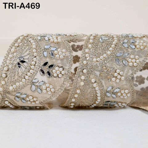 1 Meter Gold Mirror Beaded Trim: Scallop Edge Sari Border (8.89cm)