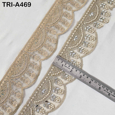 1 Meter Gold Mirror Beaded Trim: Scallop Edge Sari Border (8.89cm)