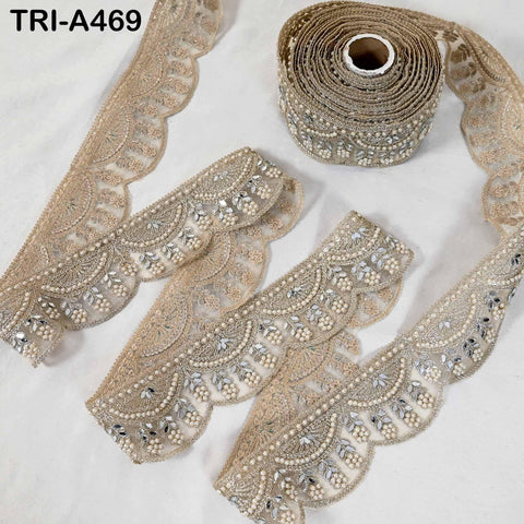 1 Meter Gold Mirror Beaded Trim: Scallop Edge Sari Border (8.89cm)