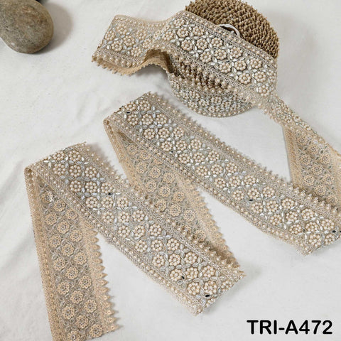 1 Meter Gold Mirror Beaded Trim: Scallop Edge Sari Border (7.62cm)