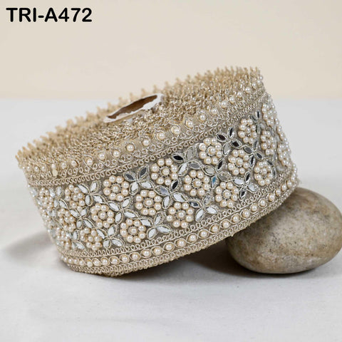1 Meter Gold Mirror Beaded Trim: Scallop Edge Sari Border (7.62cm)
