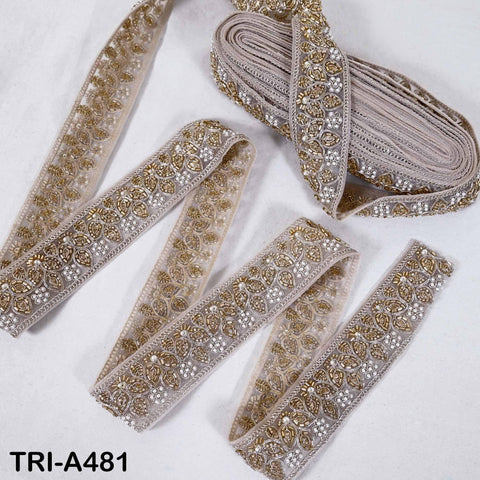 1 Meter Rose Gold Beaded Trim Ribbon: Indian Sari Border, Craft Embellishment (5cm Wide)