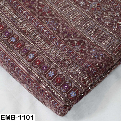 Dusty Rose Embroidered Velvet Fabric by the Yard | Luxury Indian Floral Velvet | Bridal Wedding Dress Upholstery Couture Fabric