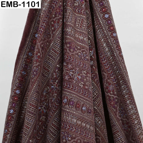 Dusty Rose Embroidered Velvet Fabric by the Yard | Luxury Indian Floral Velvet | Bridal Wedding Dress Upholstery Couture Fabric