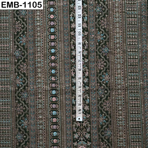 Pale Green Embroidered Velvet Fabric by the Yard | Indian Floral Bridal Couture (1 Yard)