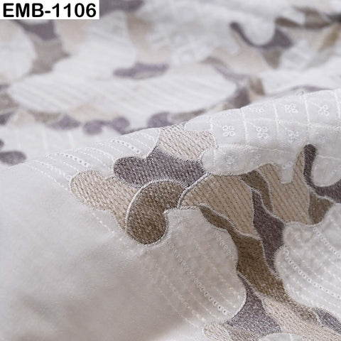 Ivory Embroidered Velvet Fabric by the Yard, Indian Craft Sewing Material (1 Yard)