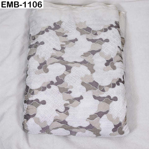 Ivory Embroidered Velvet Fabric by the Yard, Indian Craft Sewing Material (1 Yard)