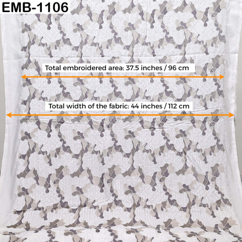 Ivory Embroidered Velvet Fabric by the Yard, Indian Craft Sewing Material (1 Yard)