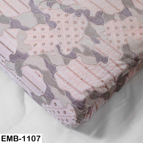 Pink Embroidered Velvet Fabric by the Yard, Indian Craft Sewing Material (1 Yard)