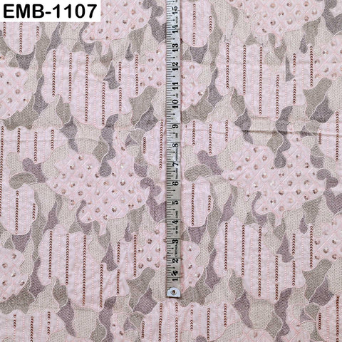 Pink Embroidered Velvet Fabric by the Yard, Indian Craft Sewing Material (1 Yard)