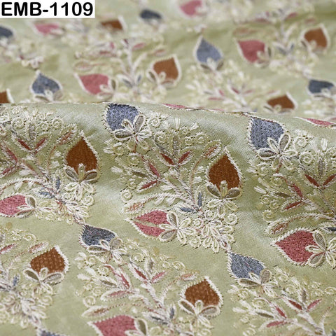 Lime Green Embroidered Viscose Dupioni Fabric by the Yard (44" Width)