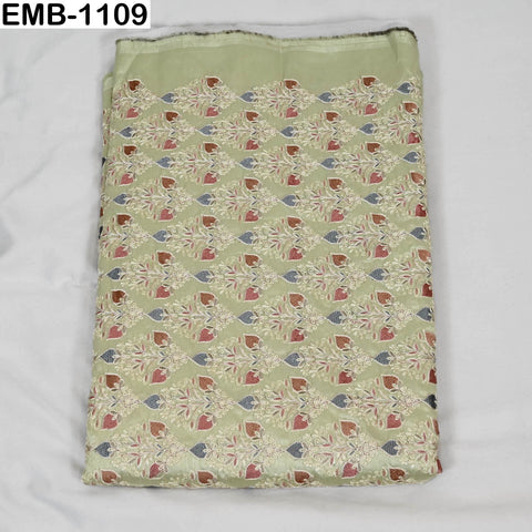 Lime Green Embroidered Viscose Dupioni Fabric by the Yard (44" Width)