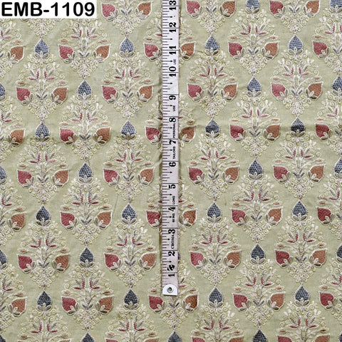 Lime Green Embroidered Viscose Dupioni Fabric by the Yard (44" Width)