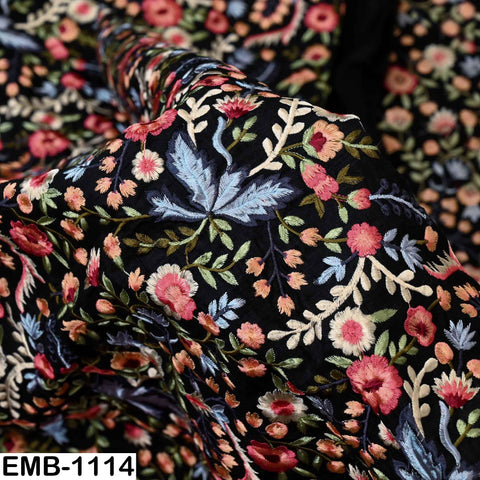 Indian Floral Embroidered Viscose Fabric: 57" Wide, Sewing & Crafts (1 Yard)