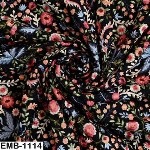 Indian Floral Embroidered Viscose Fabric: 57" Wide, Sewing & Crafts (1 Yard)