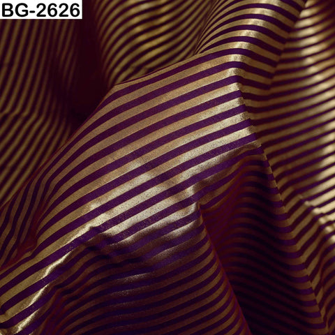 Wine Banarasi Brocade Fabric: Diagonal Stripes, Blended Silk Zari (1 Yard)