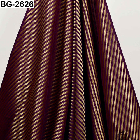 Wine Banarasi Brocade Fabric: Diagonal Stripes, Blended Silk Zari (1 Yard)