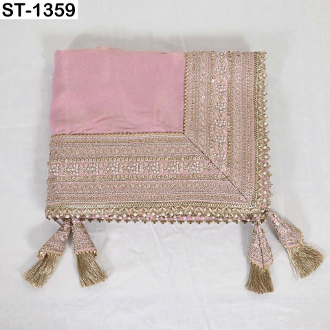 Embroidered Silk Tissue Organza Dupatta: Pink Gold Bridal Wedding Veil Scarf