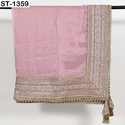 Embroidered Silk Tissue Organza Dupatta: Pink Gold Bridal Wedding Veil Scarf