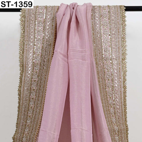 Embroidered Silk Tissue Organza Dupatta: Pink Gold Bridal Wedding Veil Scarf