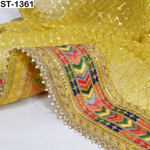 Yellow Organza Dupatta with Gold Beads, Sequins, Embroidery (2.5 Yard)