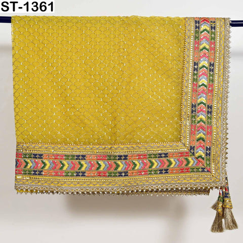 Yellow Organza Dupatta with Gold Beads, Sequins, Embroidery (2.5 Yard)