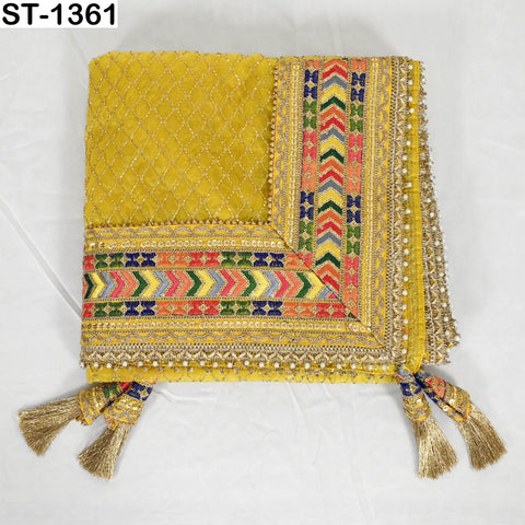 Yellow Organza Dupatta with Gold Beads, Sequins, Embroidery (2.5 Yard)