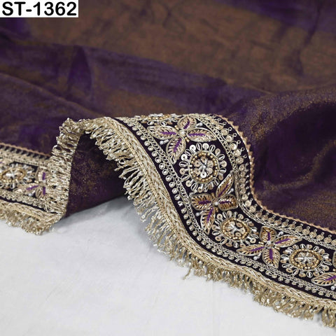 Embroidered Silk Tissue Organza Dupatta: Purple Gold Bridal Wedding Veil Scarf