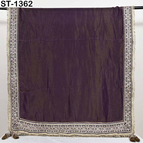 Embroidered Silk Tissue Organza Dupatta: Purple Gold Bridal Wedding Veil Scarf